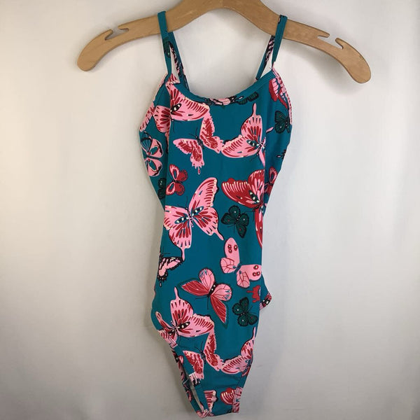 Size 12 (150): Hanna Anderson Blue/Butterfly Print 1pc Swim Suit