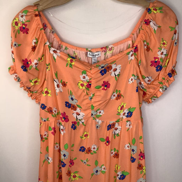 Size 14: Love Fire Pastel Orange Floral Balloon Short Sleeve Dress NEW w/ Tag