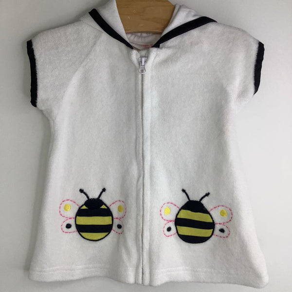 Size 3-6m: Baby Headquarters White/Bee Print Hooded Terry Cloth Zip Up Dress