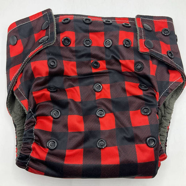 Size OS: Snappies Red & Black Checkered Snap Adjustable Fleece Lined Reusable Diaper