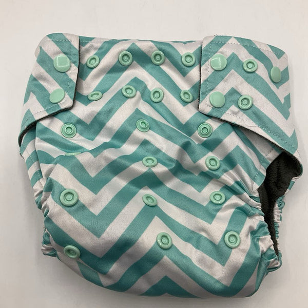 Size OS: Snappies White & Turquoise Chevron Snap Adjustable Fleece Lined Reusable Diaper