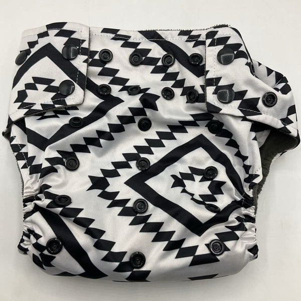 Size OS: Snappies White & Black Geometric Pattern Snap Adjustable Fleece Lined Reusable Diaper