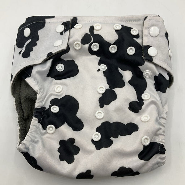 Size OS: Snappies White & Black Cow Spots Snap Adjustable Fleece Lined Reusable Diaper