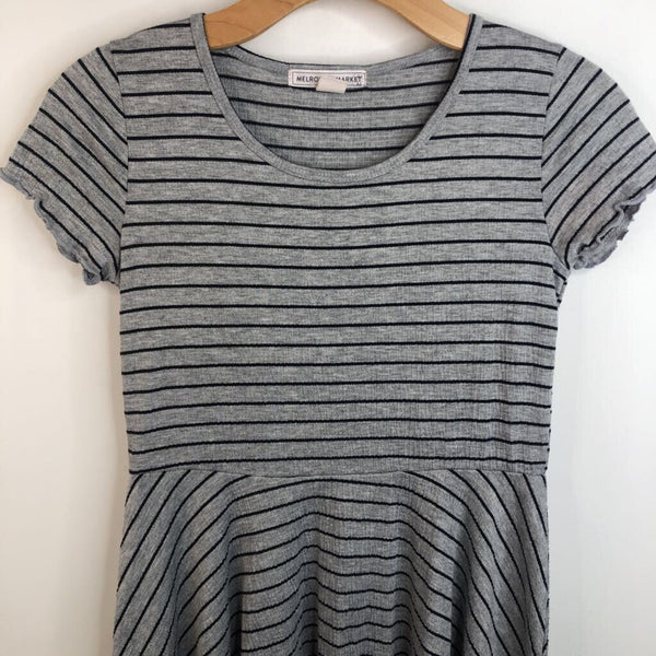 Size 10-12: Melrose and Market Light Grey & Black Striped Short Sleeve Dress