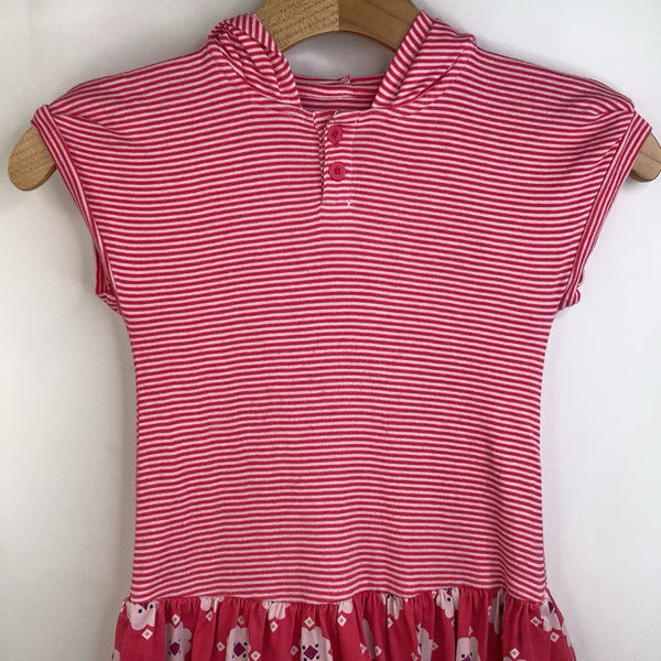 Size 7: Tea Red & White Striped Floral Skirt Short Sleeve Hooded Dress