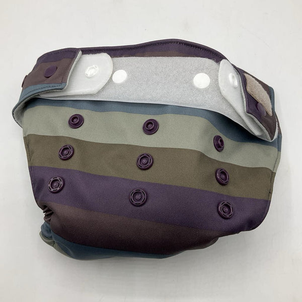 Size OS: GroVia Purple, Green, Brown Striped Snap/Velcro Adjustable Reusable Diapers