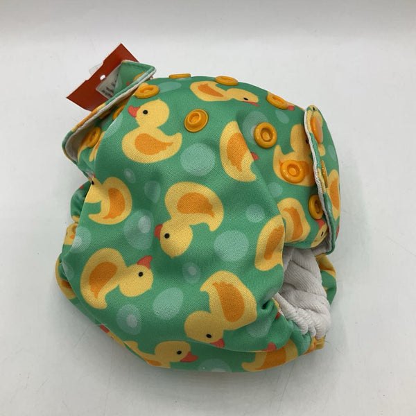 Size S: Blueberry Diapers Green Yellow Rubber Ducks Snap Reusable Lined Diaper