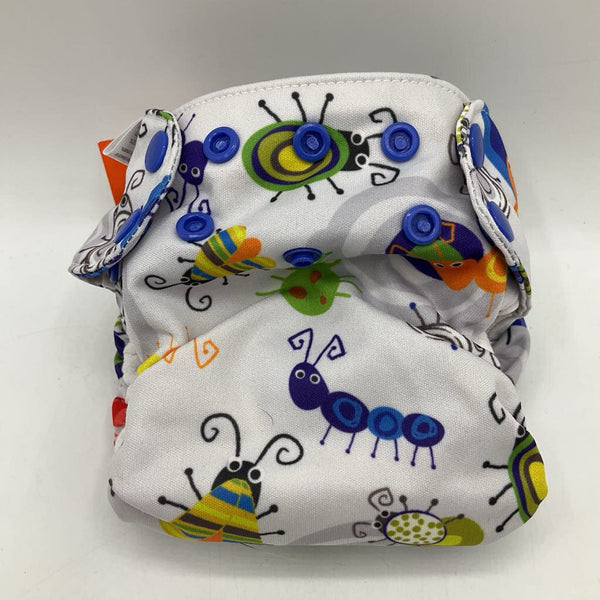 Size S: Blueberry Diapers Grey Colorful Bugs Snap Reusable Lined Diaper