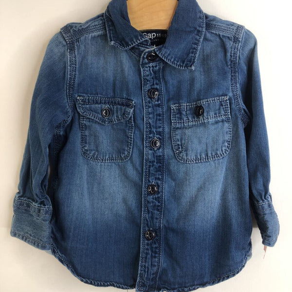 Size 12-18m: Gap Blue Demin Collared Button-up Long Sleeve T