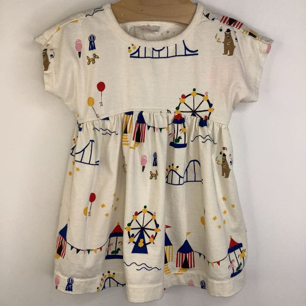 Size 6-12m (70): Hanna Andersson Cream Colorful Carnival Cap Sleeve Dress