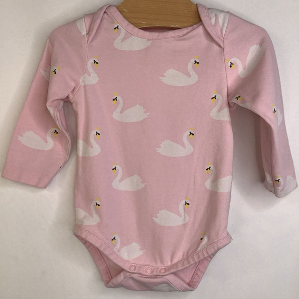 Size 3-6m: Monica + Andy Light Pink Swans Long Sleeve Onesie