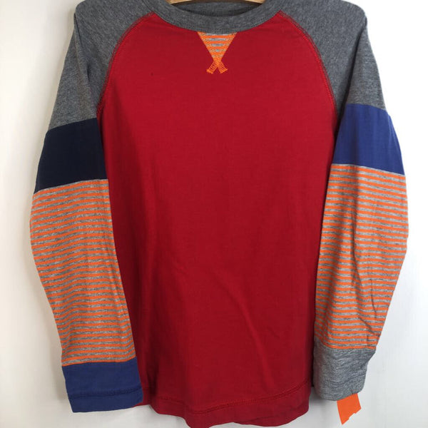 Size 6-7 (120): Hanna Andersson Red, Grey, Blue & Orange Striped Long Sleeve Baseball T