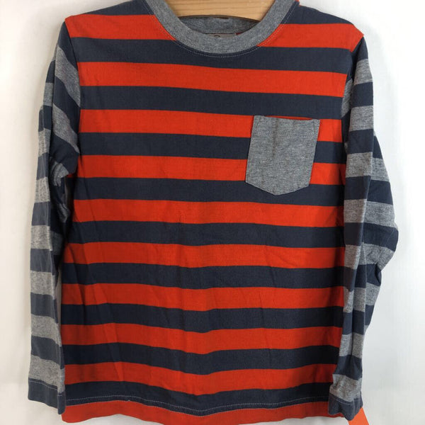 Size 6-7 (120): Hanna Andersson Grey and Orange Striped Long Sleeve T