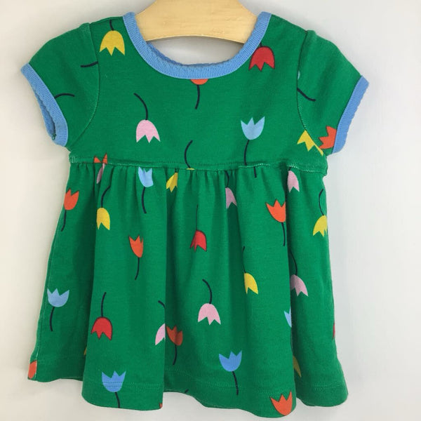 Size 3-6m (60): Hanna Andersson Green Colorful Tulips Short Sleeve Dress