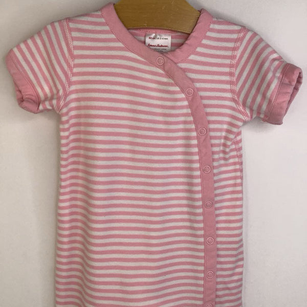 Size 3-6m (60): Hanna Andersson Baby Pink & White Striped Short Sleeve Long Romper