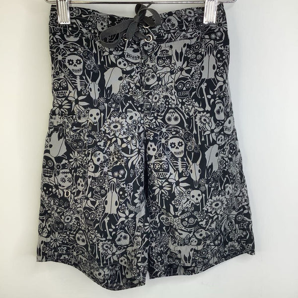 Size 3-4: Patagonia Black & Grey 'Day of the Dead' Swim Trunks
