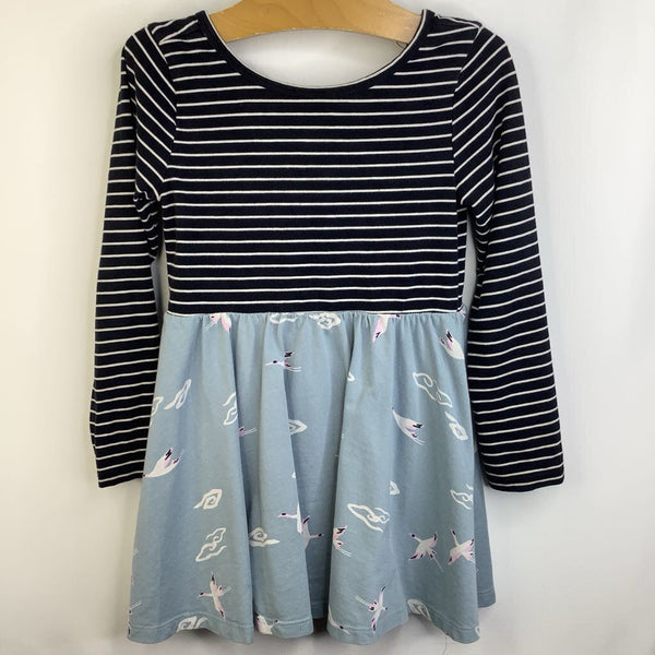 Size 4: Tea Collection Black & White Striped Blue Pink Strokes Long Sleeve Dress