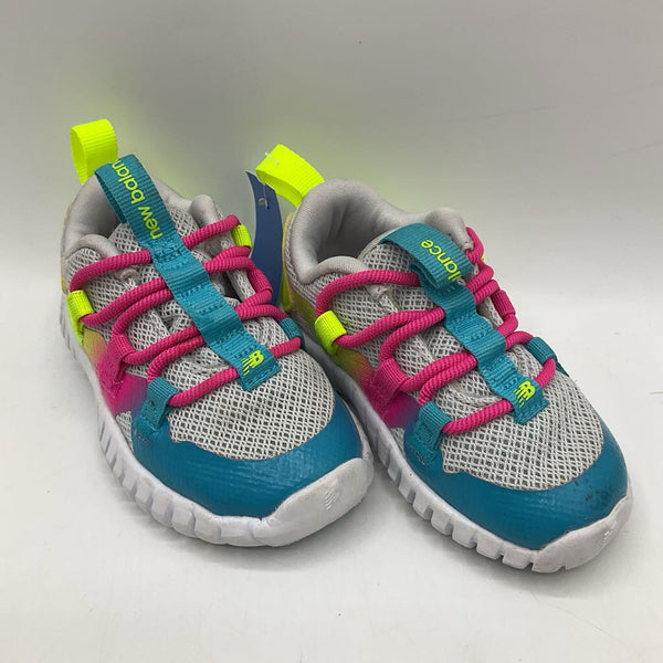 Size 5: New Balance Light Grey Neon Yellow, Pink & Blue Slip-on Sneakers