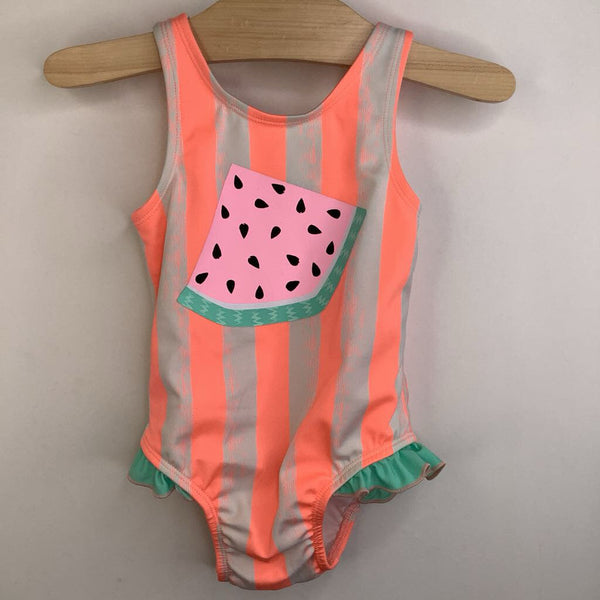 Size 18m: Cat & Jack Neon Peach & White Stripe Watermelon Slice 1pc Swimsuit
