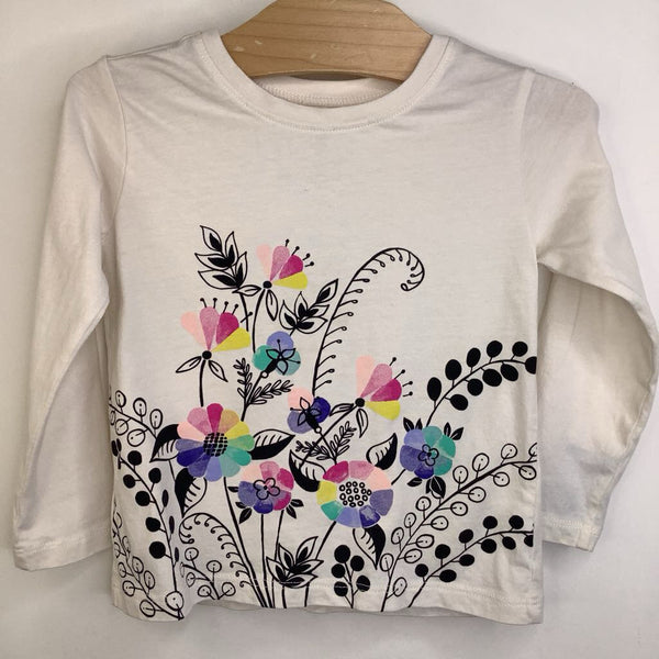 Size 2: Tea Collection White Black/Colorful Flowers Long Sleeve T