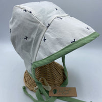 Size 18-24m: Handmade Hazel Locally Made Reversible Bonnet w/Cap Brim Green Block Print