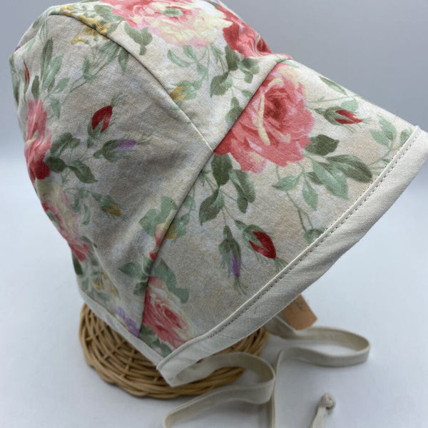 Size 18-24m: Handmade Hazel Locally Made Reversible Bonnet w/Cap Brim Rose