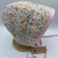 Size 2-4: Handmade Hazel Locally Made Reversible Bonnet w/Sun Brim - White w/Embroidery