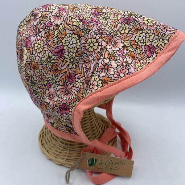 Size 2-4: Handmade Hazel Locally Made Reversible Bonnet w/Cap Brim Pink Stripes Floral