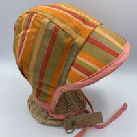 Size 2-4: Handmade Hazel Locally Made Reversible Bonnet w/Cap Brim Pink Stripes Floral