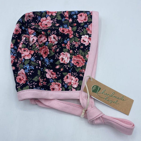 Size 0-3m: Handmade Hazel Locally Made Reversible Bonnet w/Sun Brim - Pink Rose
