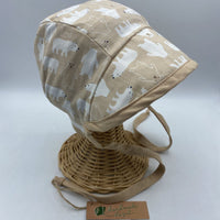 Size 6-12m: Handmade Hazel Locally Made Reversible Bonnet w/Cap Brim - Beige Plaid