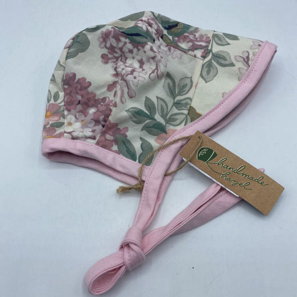Size 3-6m: Handmade Hazel Locally Made Reversible Bonnet w/Cap Brim - Pink Floral
