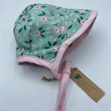 Size 3-6m: Handmade Hazel Locally Made Reversible Bonnet w/Cap Brim - Pink Floral