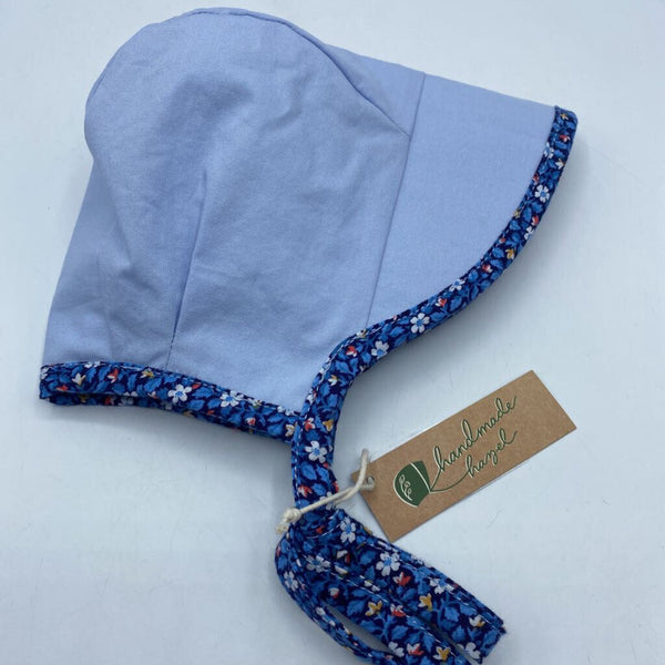 Size 6-12m: Handmade Hazel Locally Made Reversible Bonnet w/Cap Brim Floral White Blue