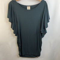 Size S: Rio Rae Forest Green Ruffle Short Sleeve T-Shirt