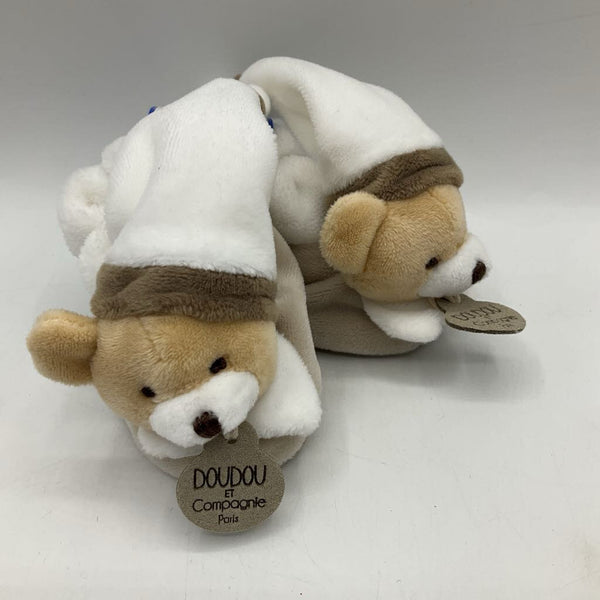 Size 0-3m: DouDou Cream/Tan Bear Rattle Slippers