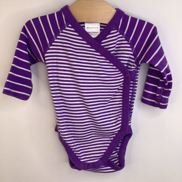Sie 0-3 (50): Hanna Andersson Purple & White Striped Long Sleeve Wrap Onesie