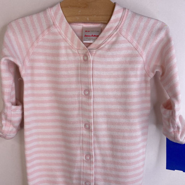 Sie 0-3 (50): Hanna Andersson Light Pink & White Striped Footed Long Sleeve 1pc PJS