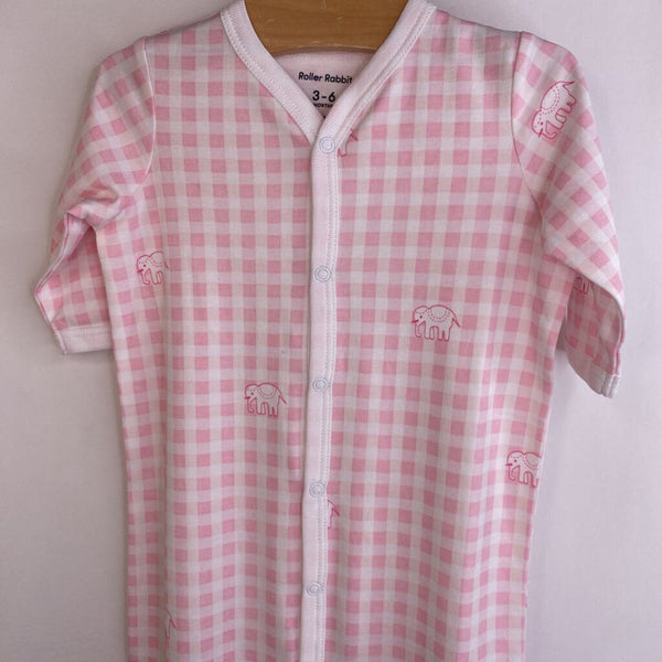 Size 3-6m: Roller Rabbit Light Pink & White Checkered Elephant Footed Long Sleeve PJS NEW w/ Tag