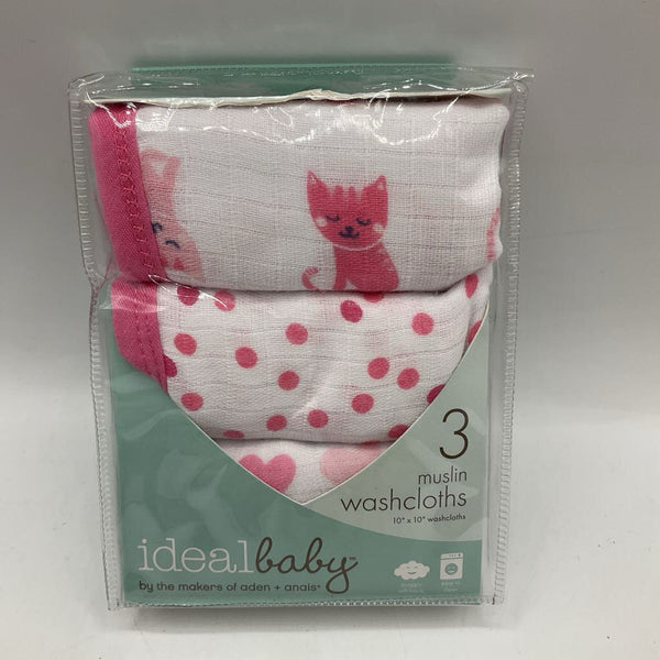 Ideal Baby White & Pink Muslin Washcloths NEW