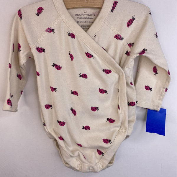Size 3-6m (60): Moon and Back by Hanna Andersson Cream Ladybugs Long Sleeve Wrap Onesie
