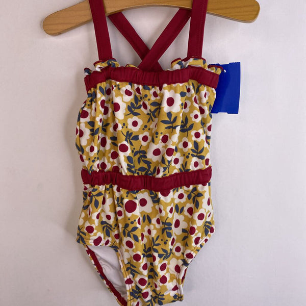 Size 12-18m (75): Hanna Andersson Yellow/Red/White Flowers Tank 1pc Swimsuit