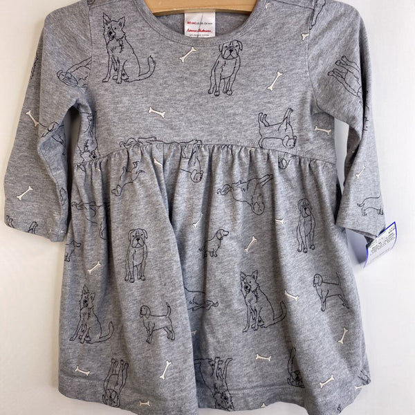 Size 18-24m (80): Hanna Andersson Light Grey Dogs Long Sleeve Dress