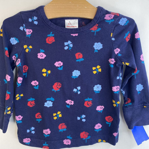Size 2 (85): Hanna Andersson Navy Blue Colorful Roses Long Sleeve T