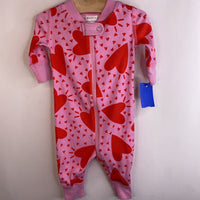 Size 0-3m (50): Hanna Andersson Pink Red Hearts Long Sleeve 1pc PJS