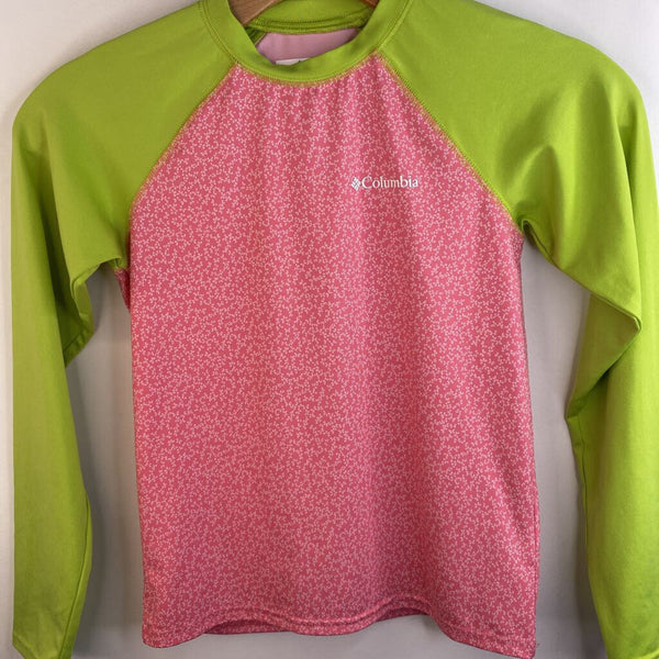 Size 8: Columbia Lime Green & Pink Floral Long Sleeve Baseball Swim Shirt
