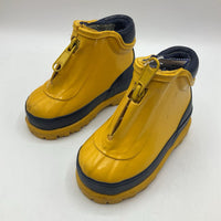 Size 5: Yellow & Navy Blue Rubber Zip Rain Boots