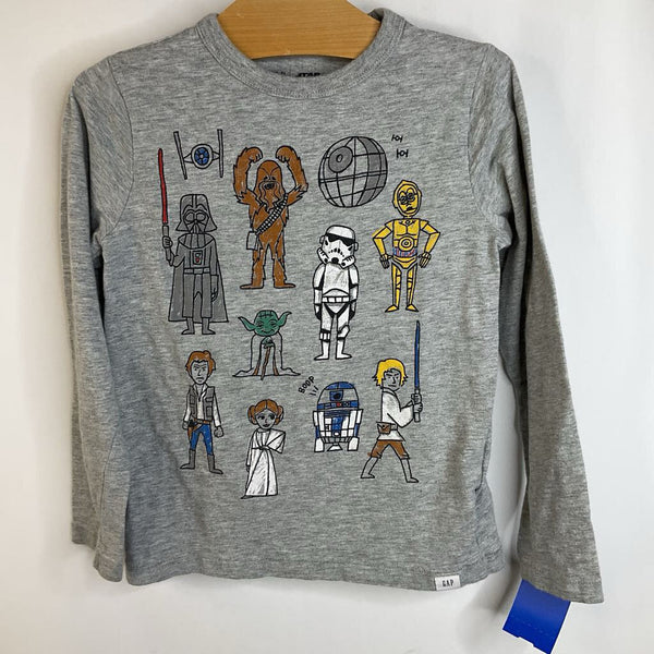 Size 5: Gap Star Wars Light Grey Doodle Characters Long Sleeve T