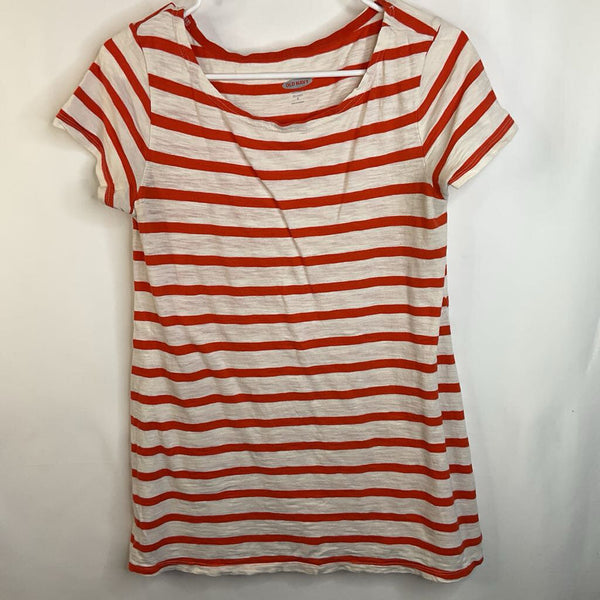 Size S: Old Navy White & Orange Striped Boat Neck T-Shirt