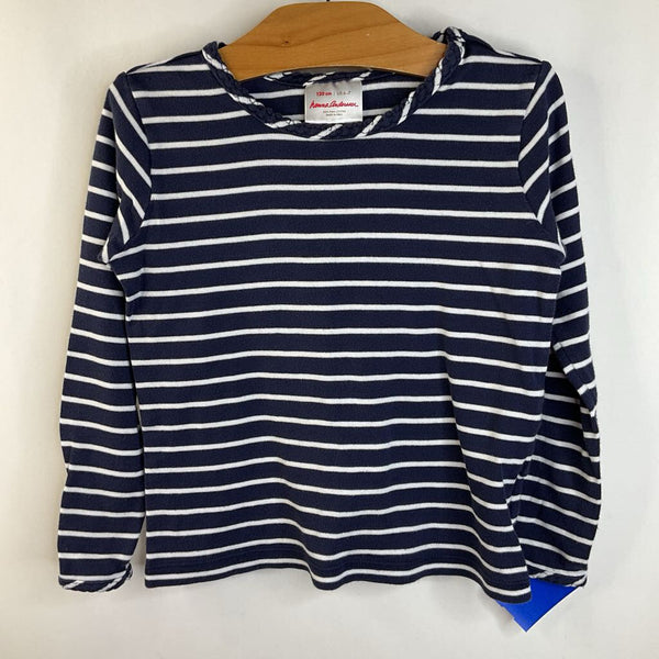 Size 6-7 (120): Hanna Andersson Navy Blue & White Striped Long Sleeve T